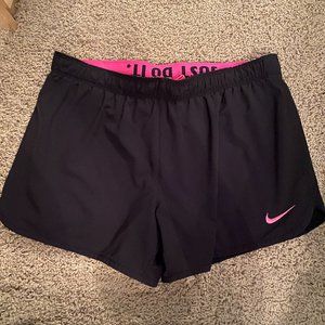 Nike Black and Pink Dri-Fit Running Shorts - Medium